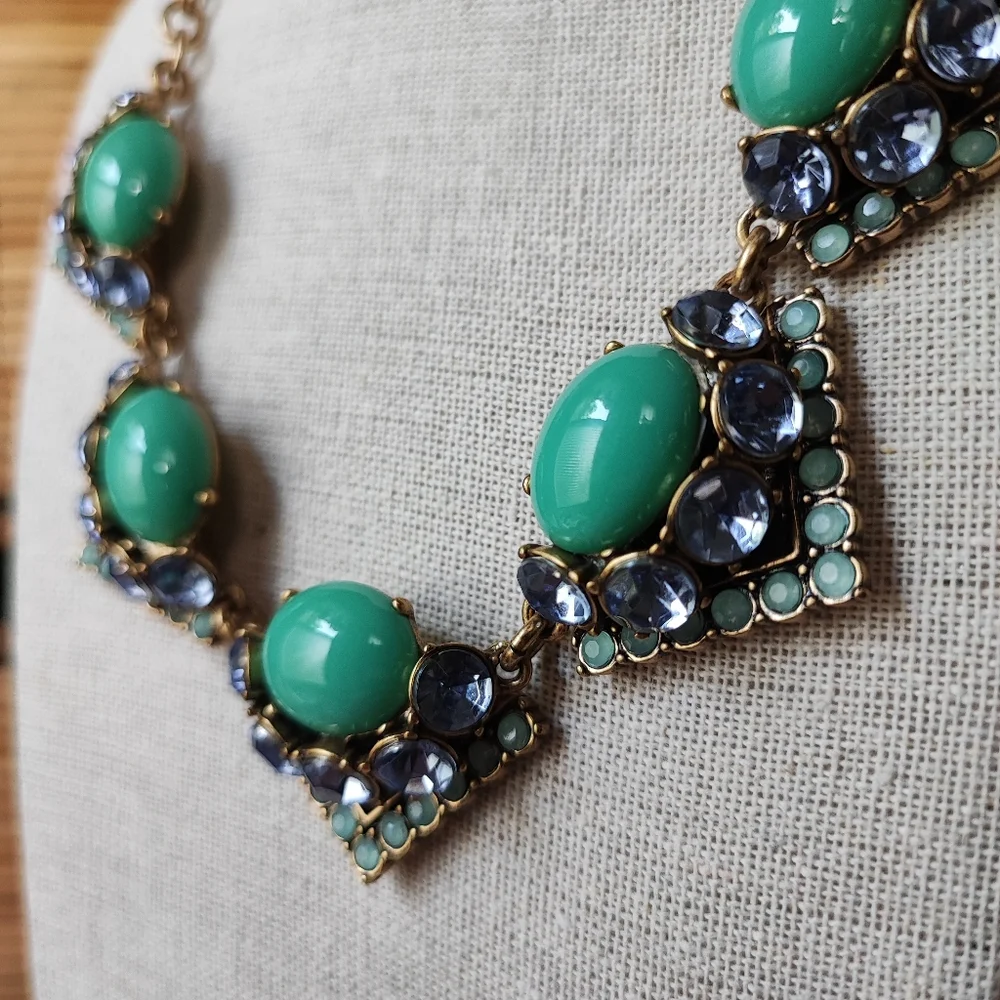 Stella and Dot Rory Jade Jadeite Cabachon Tanzanite Opaline Rhinestone Necklace